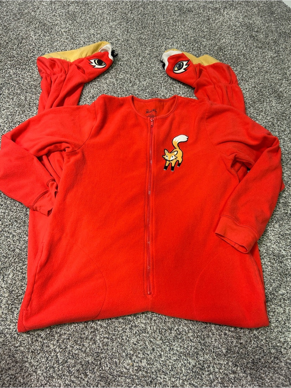 Nick & Nora One Piece Footed Pajamas PJs Womens Size Small Red Fox Fleece